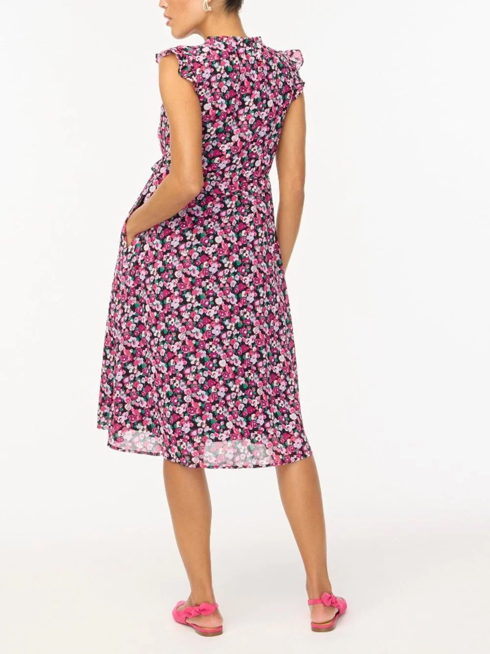 NWT J. Crew Womens Size 2 Ruffle Accent Floral Chiffon Stretch Midi Dress NEW